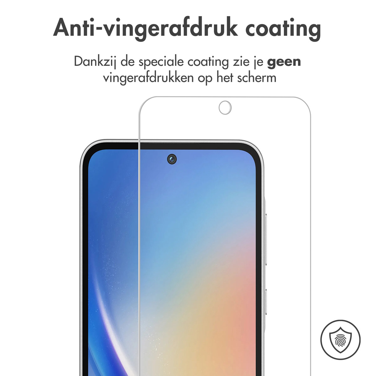 Een telefoon met een schermbeschermer. De beschermer bedekt het scherm om vingerafdrukken te voorkomen.