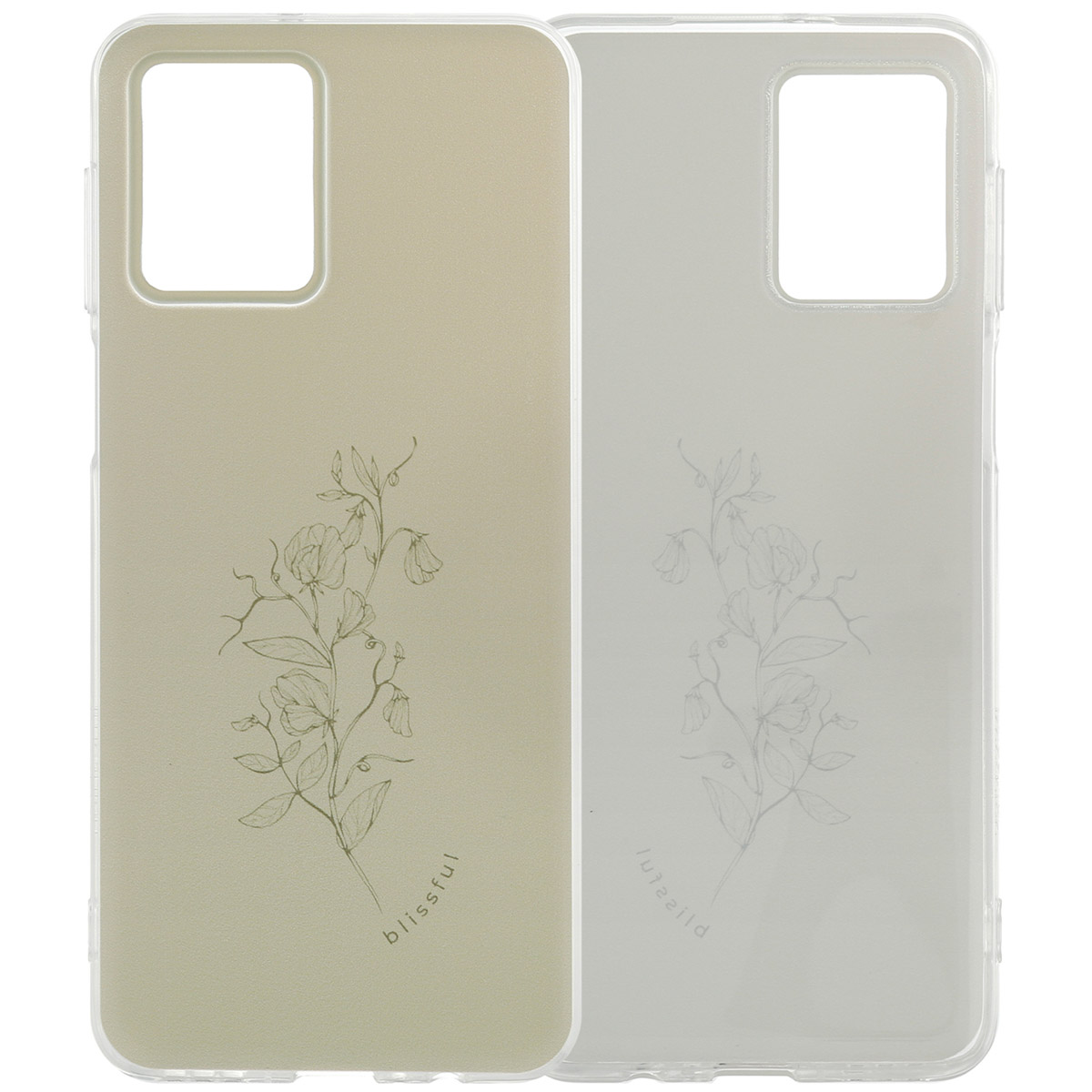 Twee telefoonhoesjes met een bloemenontwerp. Beide hebben een transparante hoes.