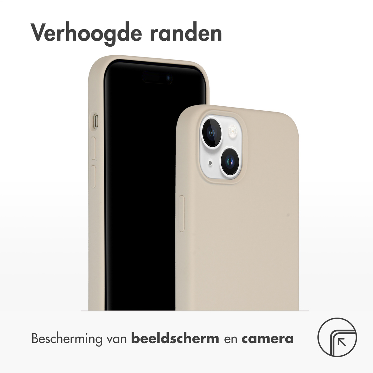 Twee beige telefoonhoesjes, de ene boven de andere, met camerabescherming.