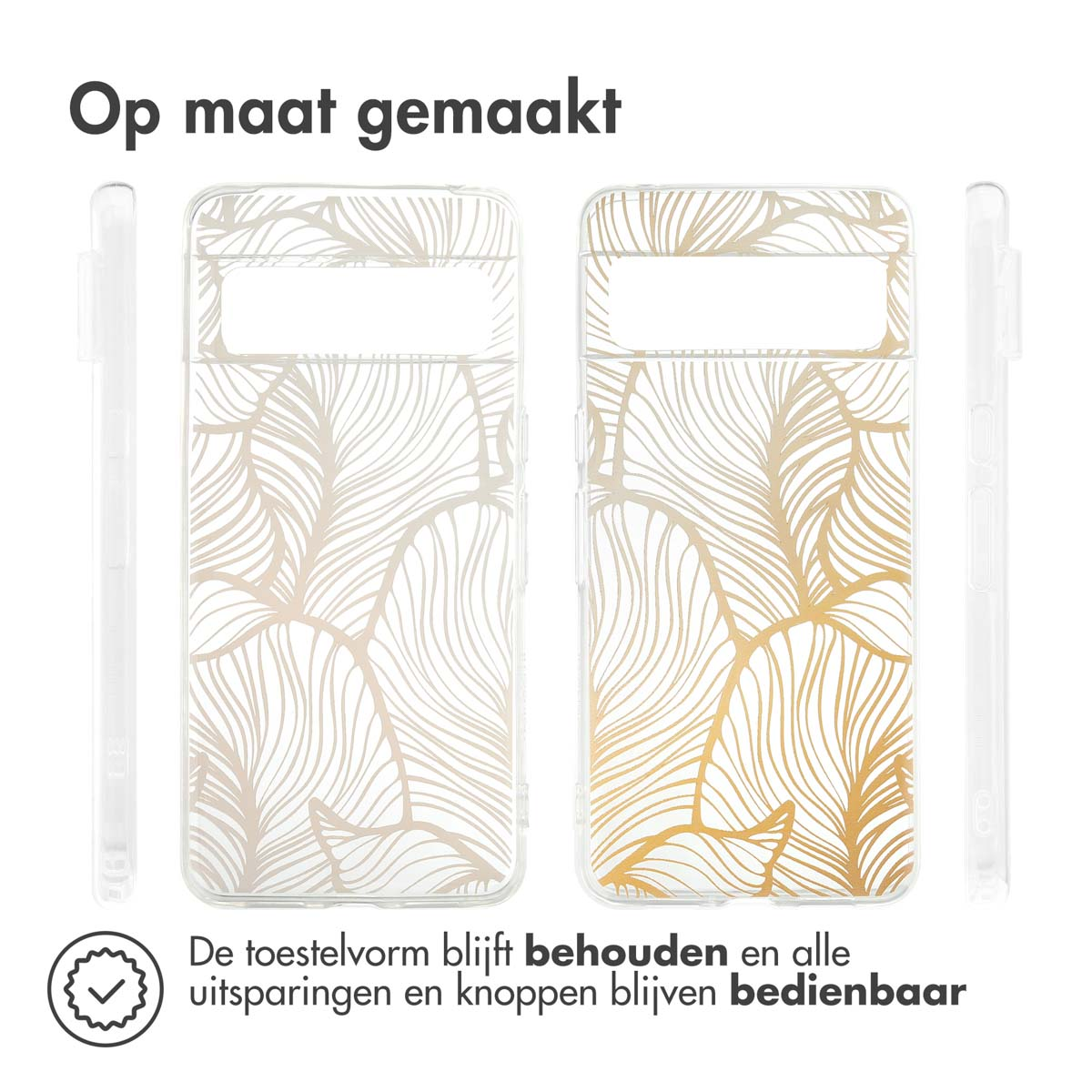 Deux coques de téléphone avec motif de feuilles sur fond blanc.