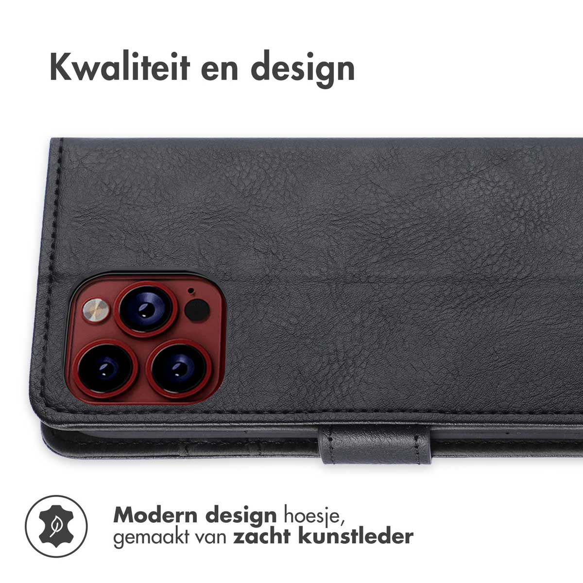 Coque de téléphone noire en similicuir souple. Design moderne. Coque avec le téléphone à l'intérieur.