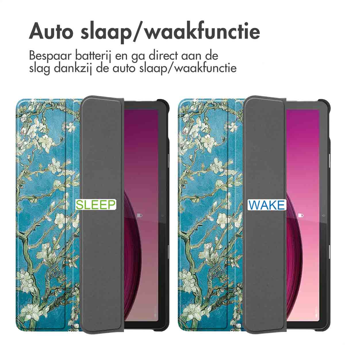 Two tablet cases, one open, with a floral design.
