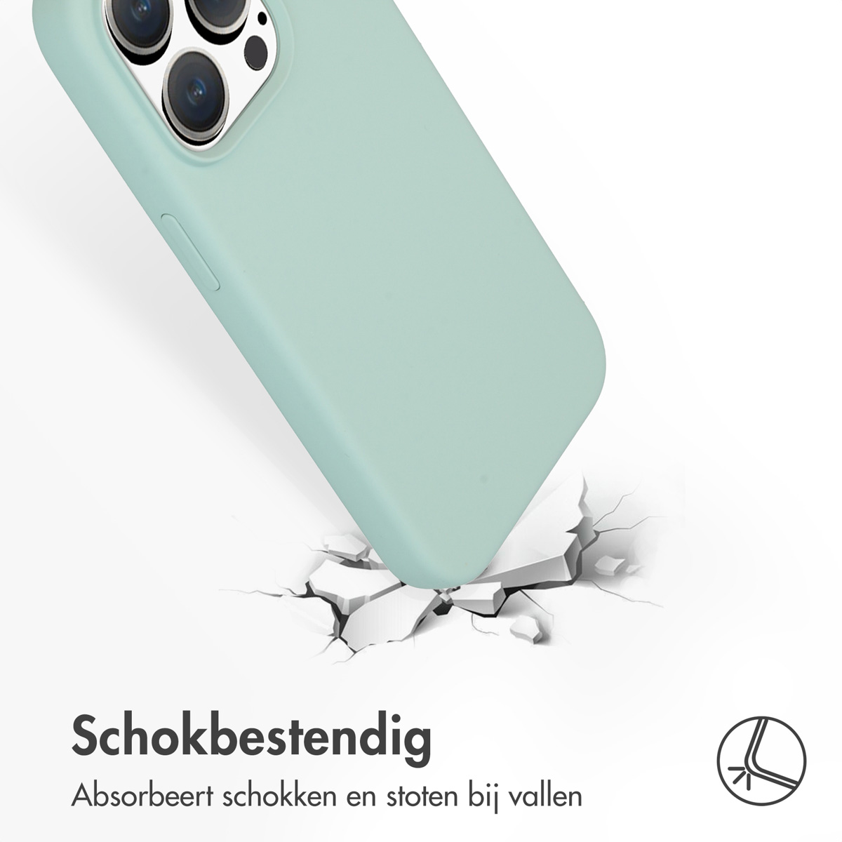 Eine türkisfarbene Handyhülle, die auf eine Oberfläche auftrifft und einen Riss verursacht, stoßfest.