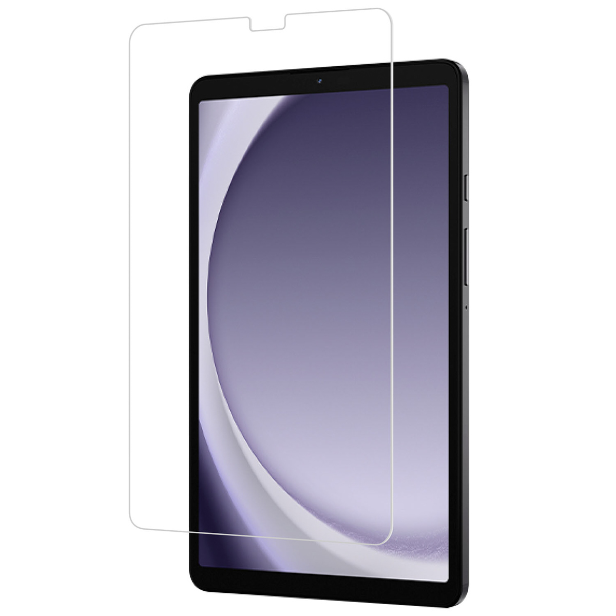 A tablet with screen protector on white background.