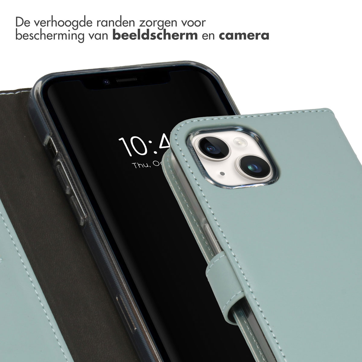 Phone in a case, close-up, showing the phone's camera and screen.