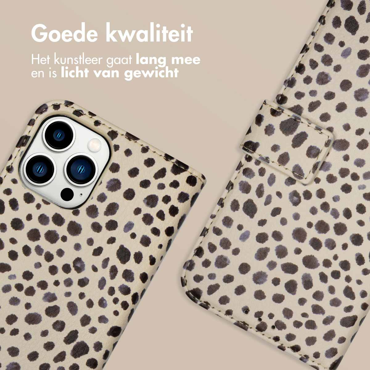 Telefoonhoesje met luipaardprint. De case is licht en duurzaam.