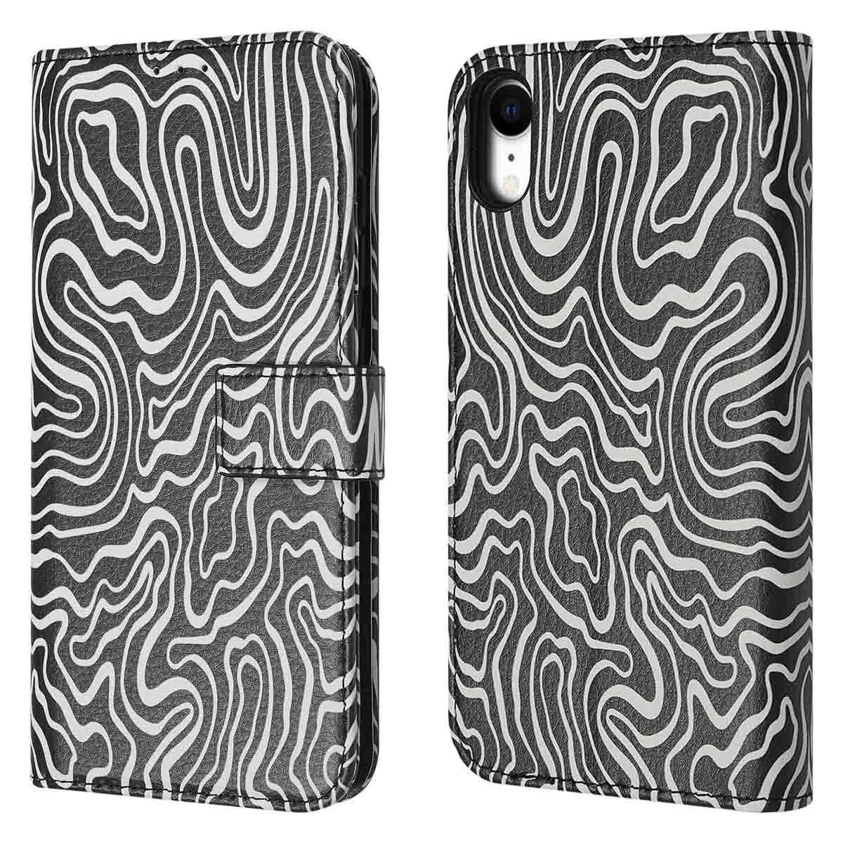 Coque de téléphone à motifs ondulés noirs et blancs. Style livre.