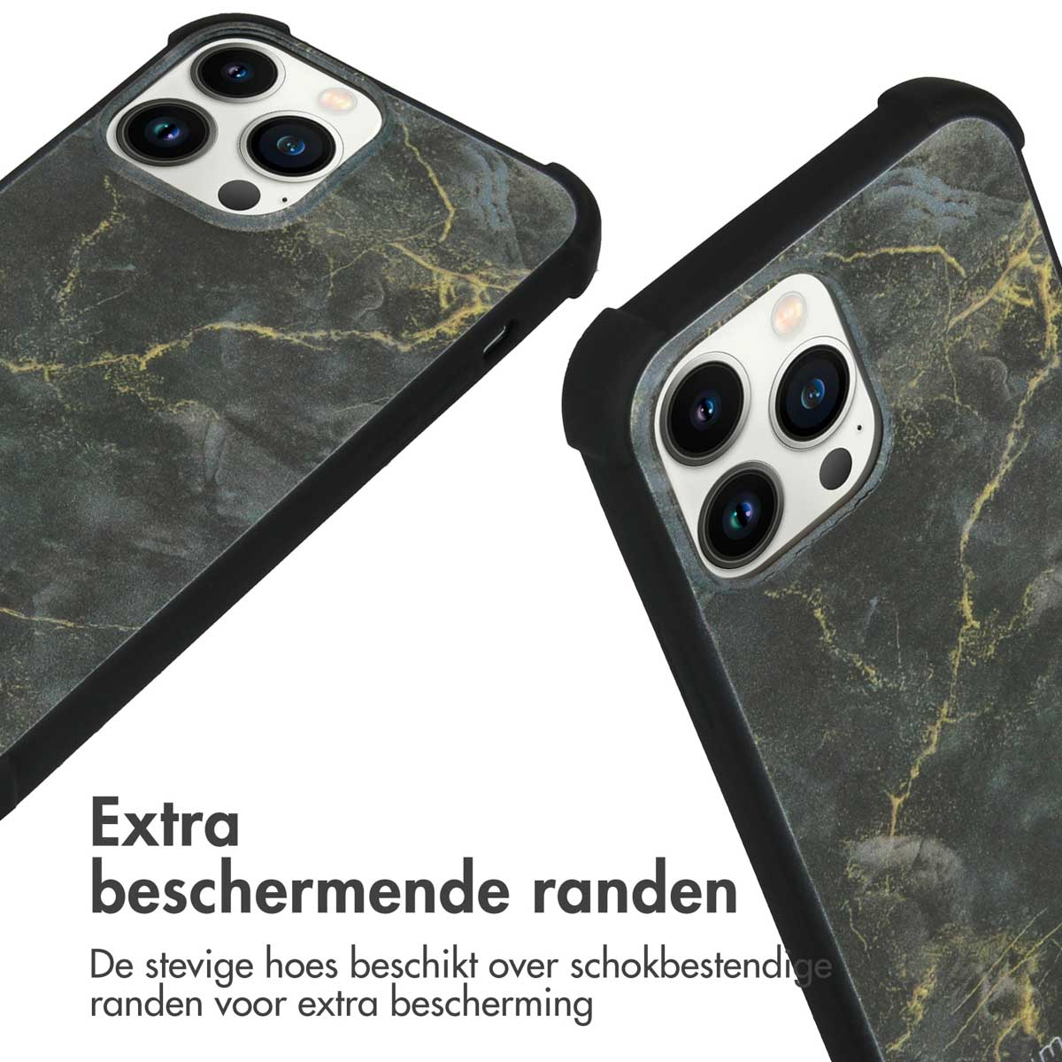 Handyhülle mit Marmor-Design. Zwei Hüllen zeigen eine Marmor-Textur mit schwarzen Rändern.