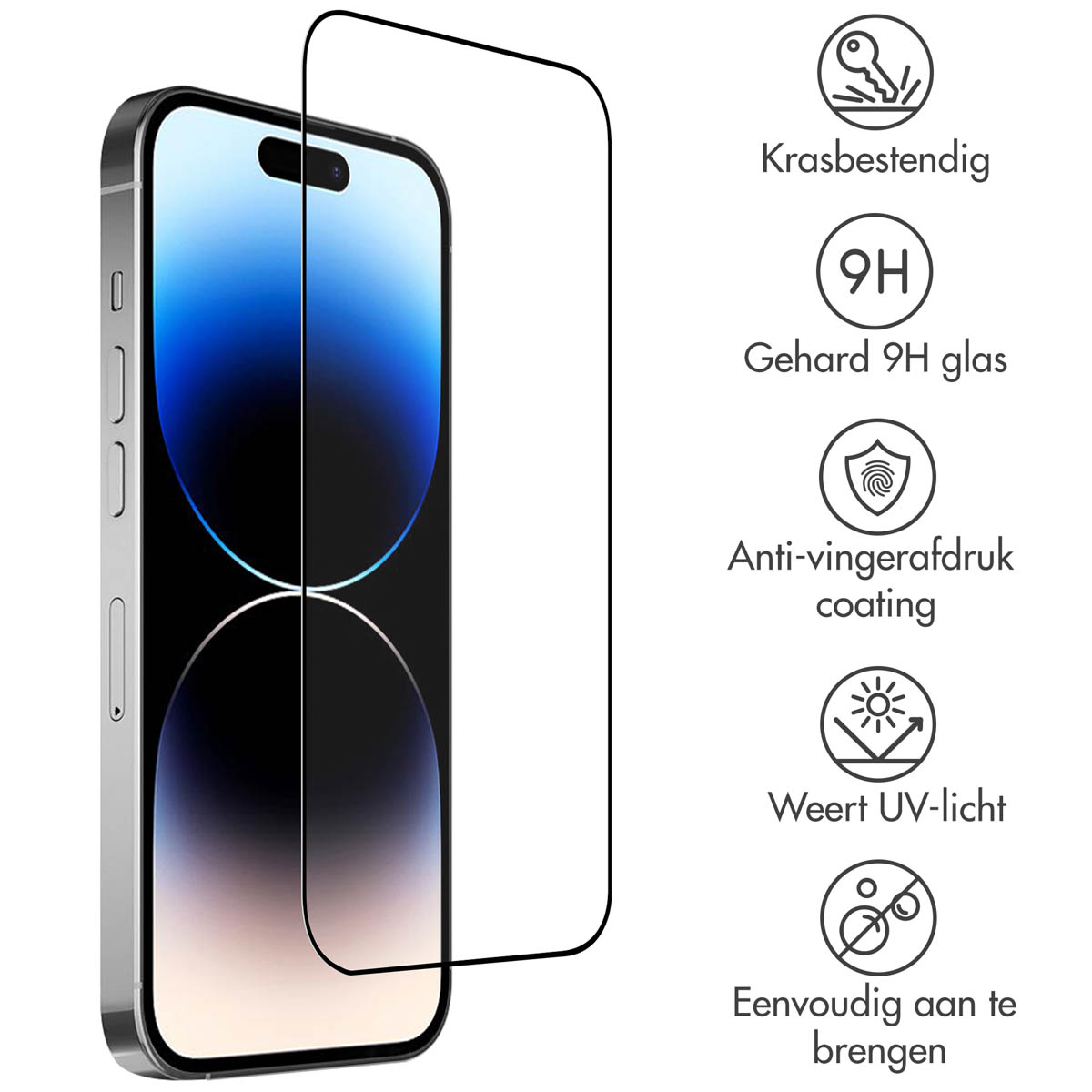 Telefoon met schermbeschermer. Helder glas. Krasbestendig, 9H glas. Anti-vingerafdruk, UV-bescherming.