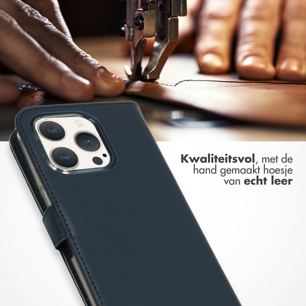 SELENCIA Klapphülle aus Echtleder, Bookcover, Apple, iPhone 15 Pro, Blau