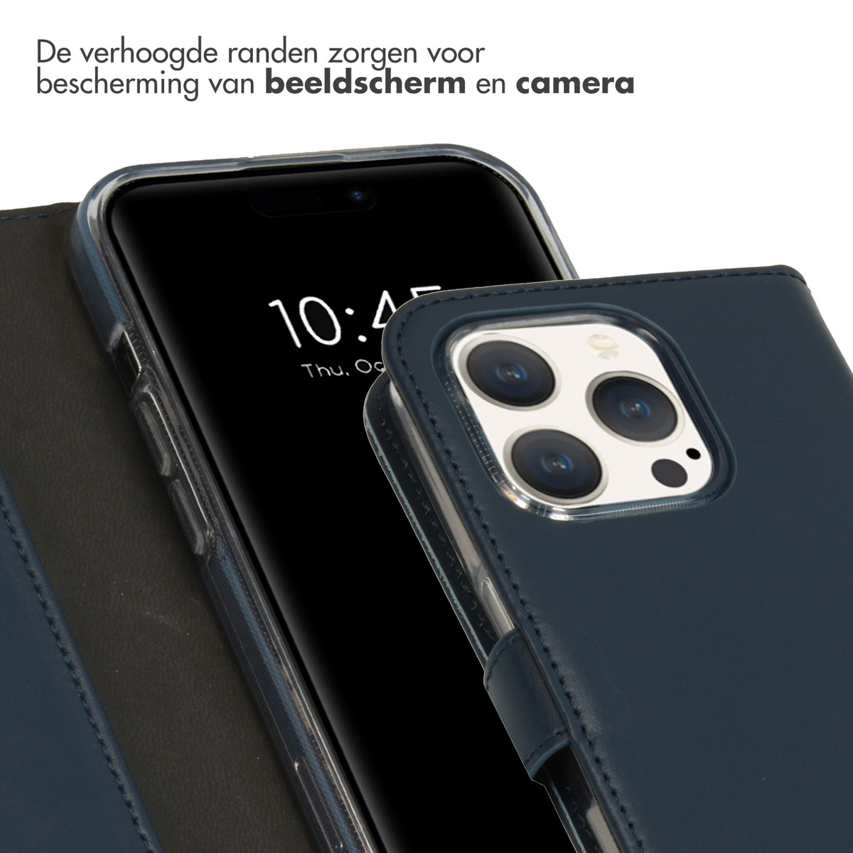 SELENCIA Klapphülle aus Echtleder, Bookcover, Apple, iPhone 15 Pro, Blau