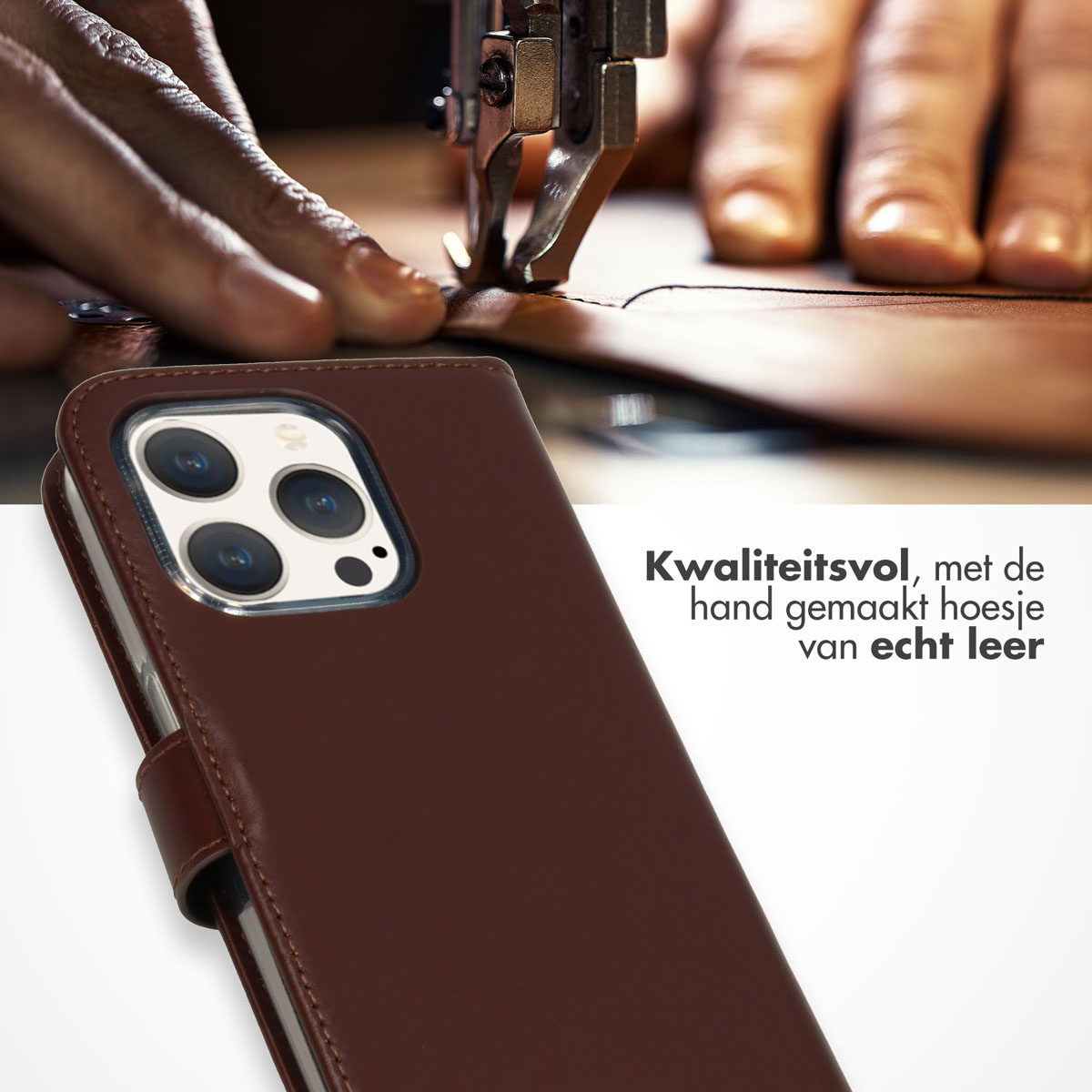 SELENCIA Klapphülle aus Echtleder, Bookcover, Apple, iPhone 15 Pro, Braun