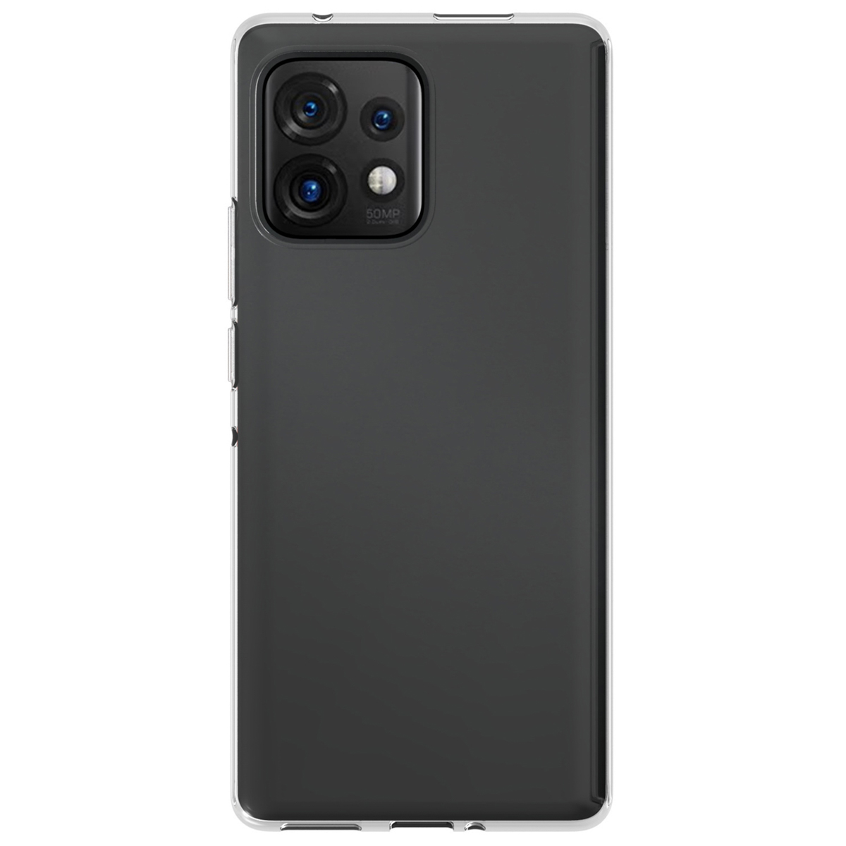 Una custodia per telefono nera con fotocamera. Il telefono è nella custodia.