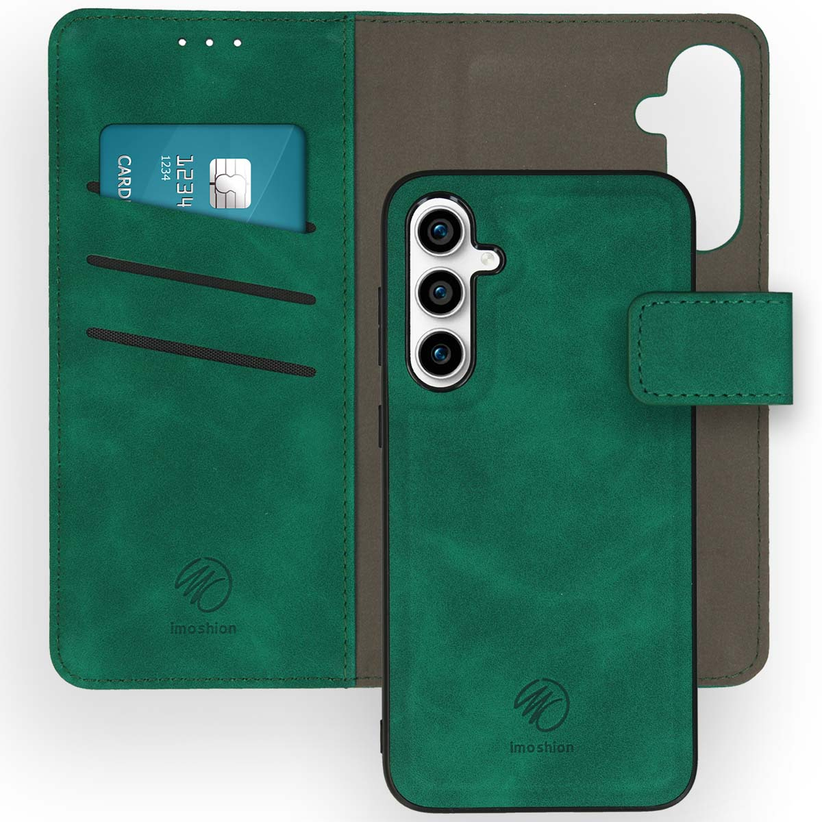 Groene telefoonhoes met kaartsleuf, creditcard en telefoon.