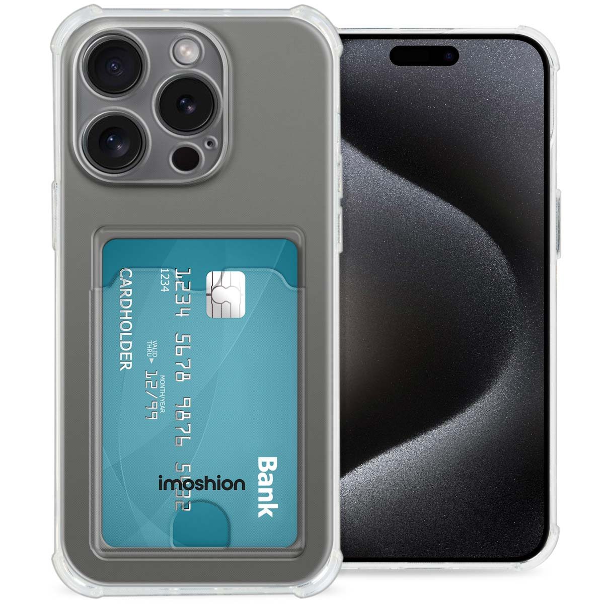 Transparante telefoonhoes met kaartsleuf. Kaart en telefoon.
