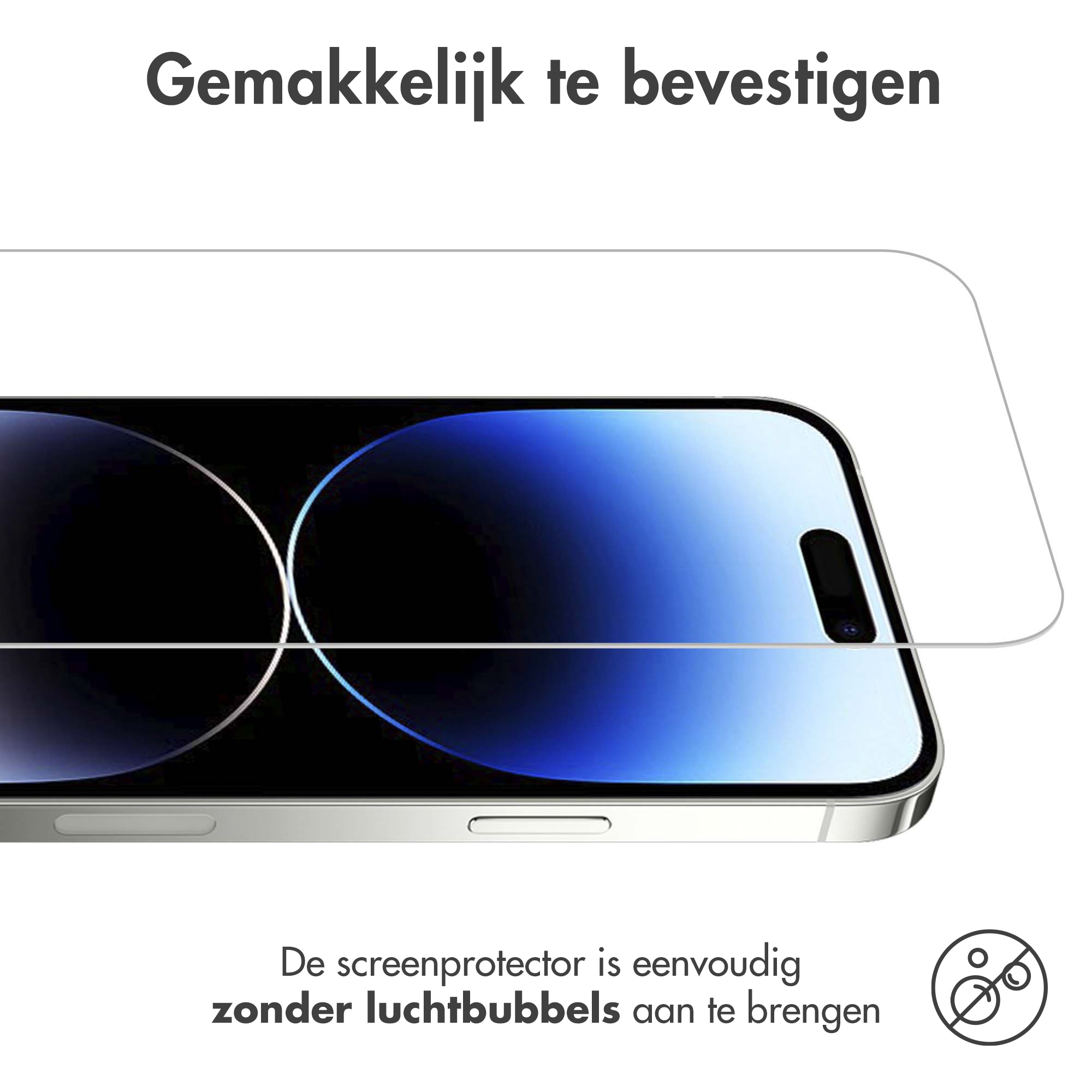 A phone with a screen protector being applied. The protector is clear and covers the screen.