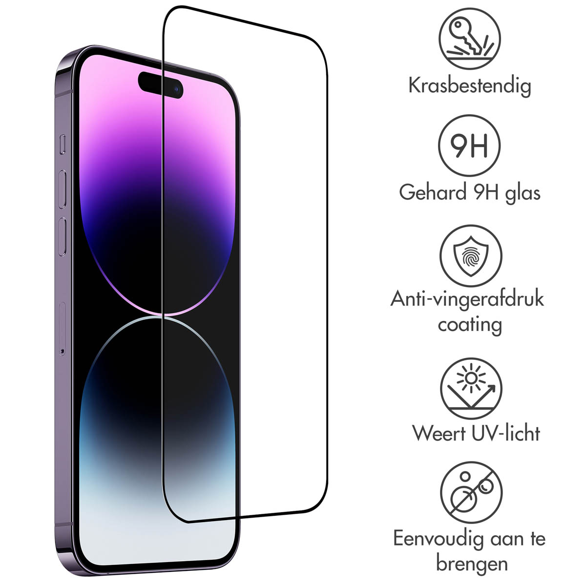 Telefoon met schermbeschermer. Achtergrond is wit.