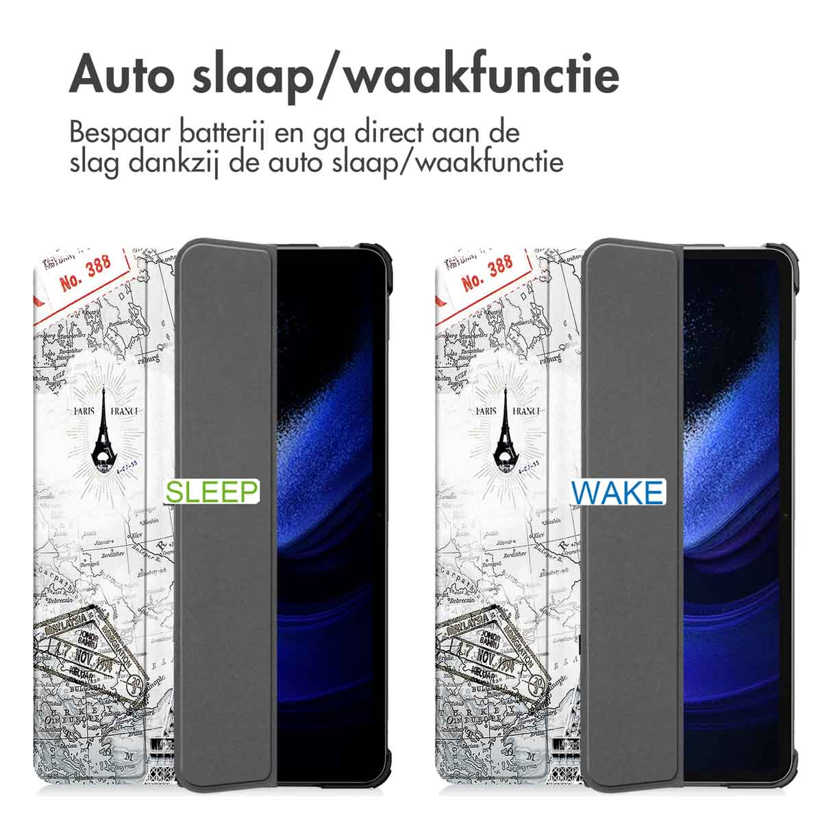 Phone case showing sleep and wake functions with a map design.