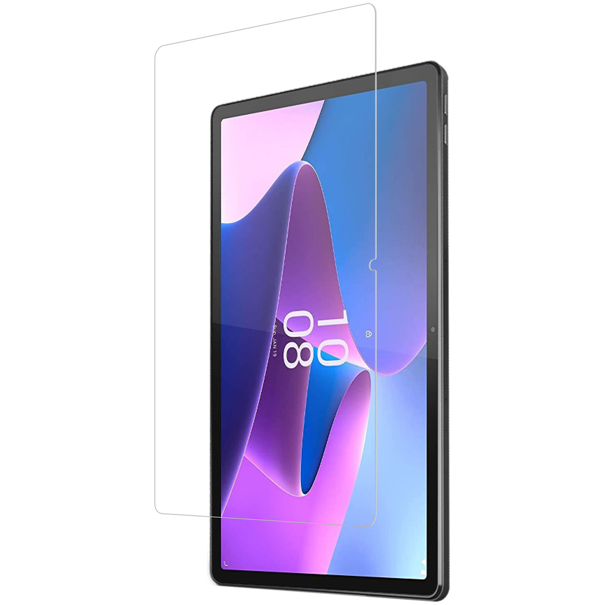 Un tablet con una protezione per lo schermo, con la protezione leggermente sfalsata.