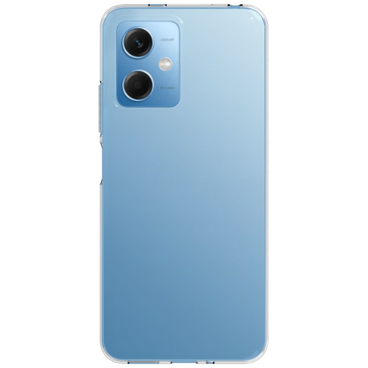 Coque arrière de téléphone bleu clair. Le téléphone a deux caméras et un flash.