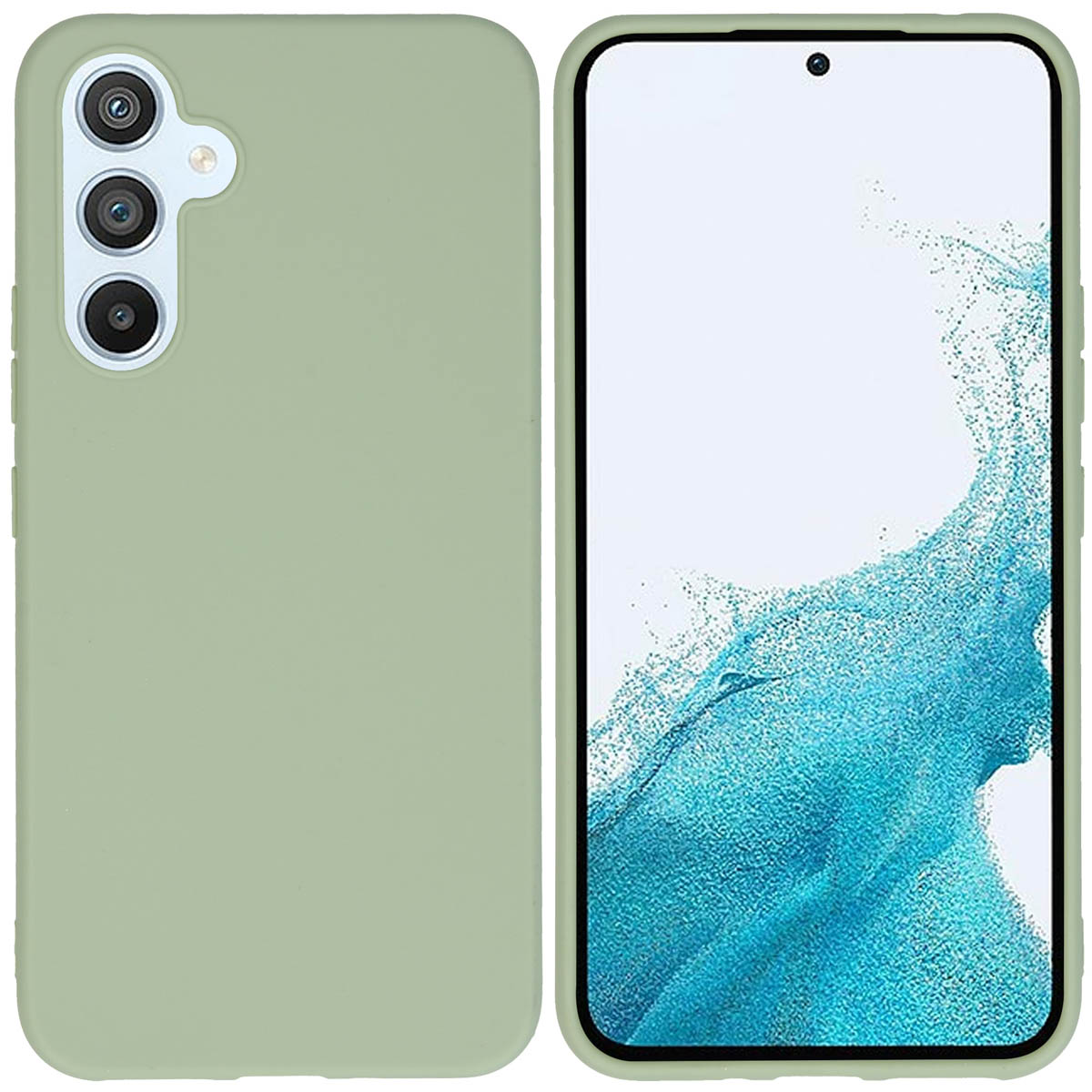 Groene telefoonhoes, telefoon erin, met een groene rand.