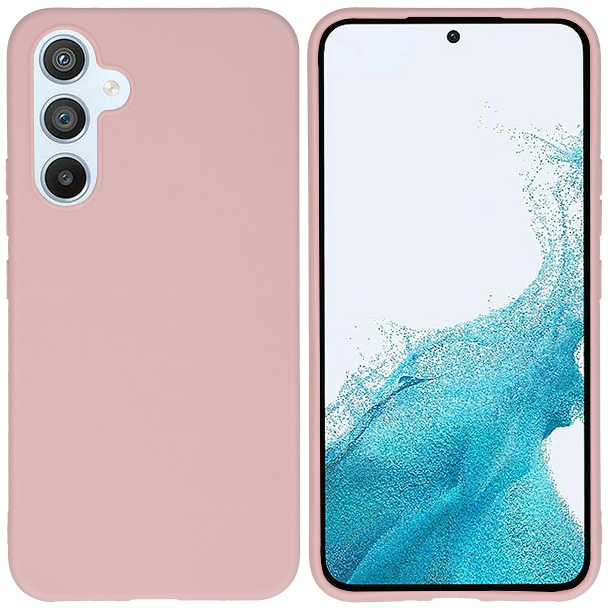 Een roze telefoonhoesje, met de telefoon en de camera.