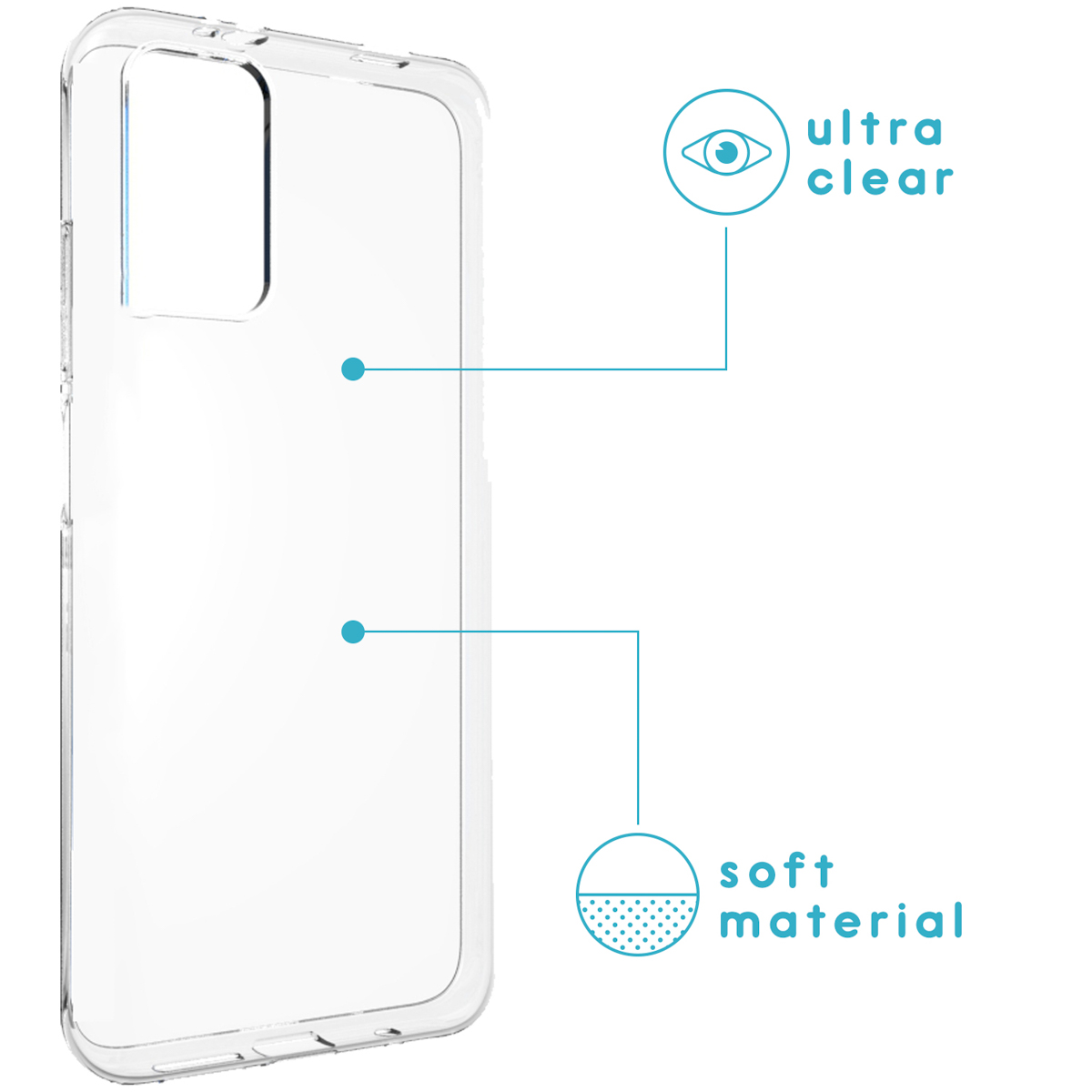 Custodia trasparente. Caratteristiche: ultra trasparente e materiale morbido. Contorno del telefono visibile.