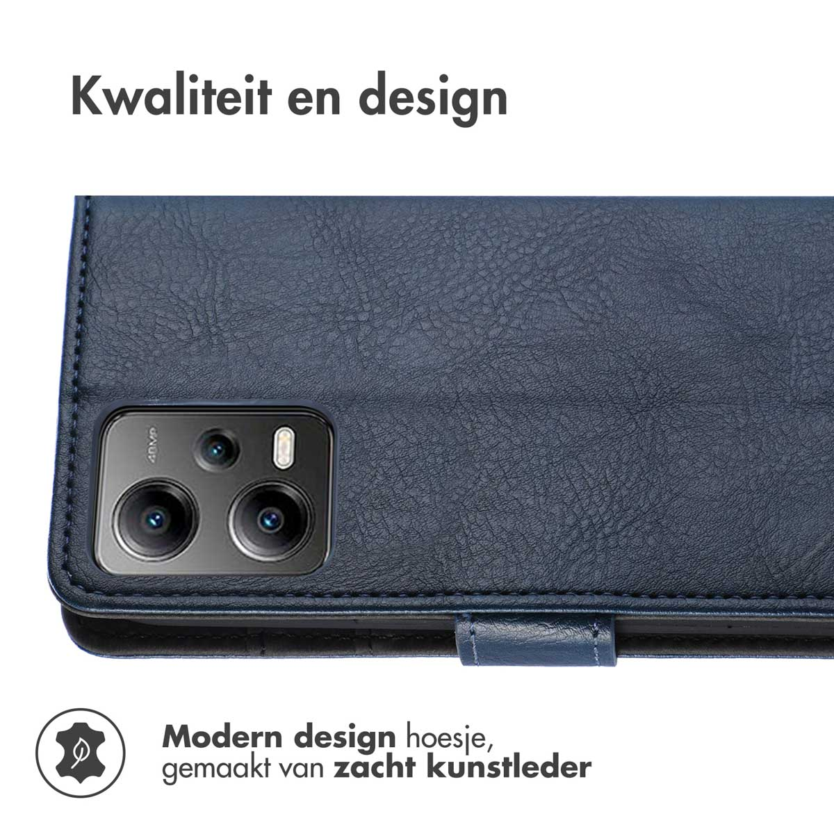 Coque de téléphone bleu foncé avec un design moderne en cuir artificiel souple.