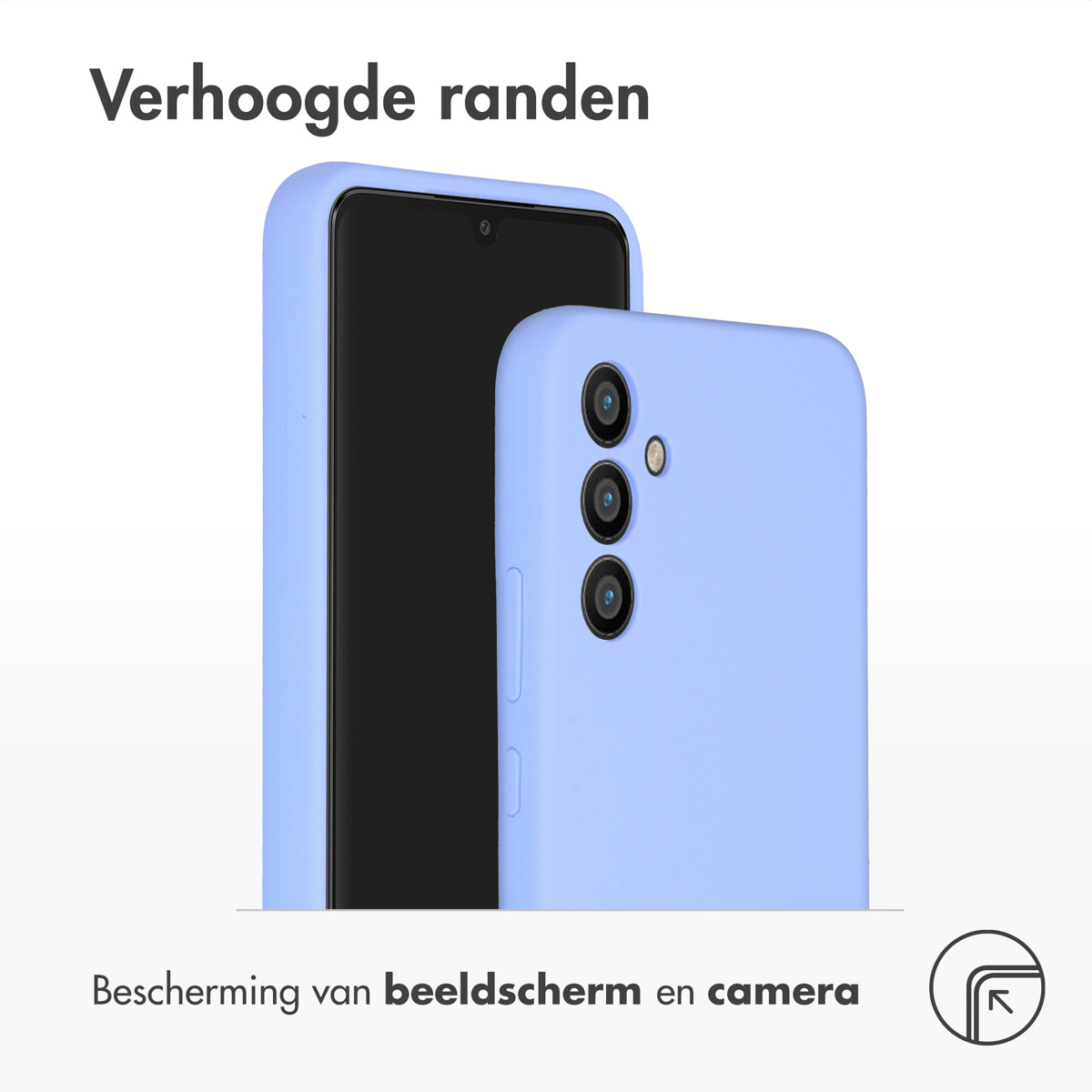 Deux téléphones dans des coques. Texte: Bords surélevés, protection pour écran et caméra.