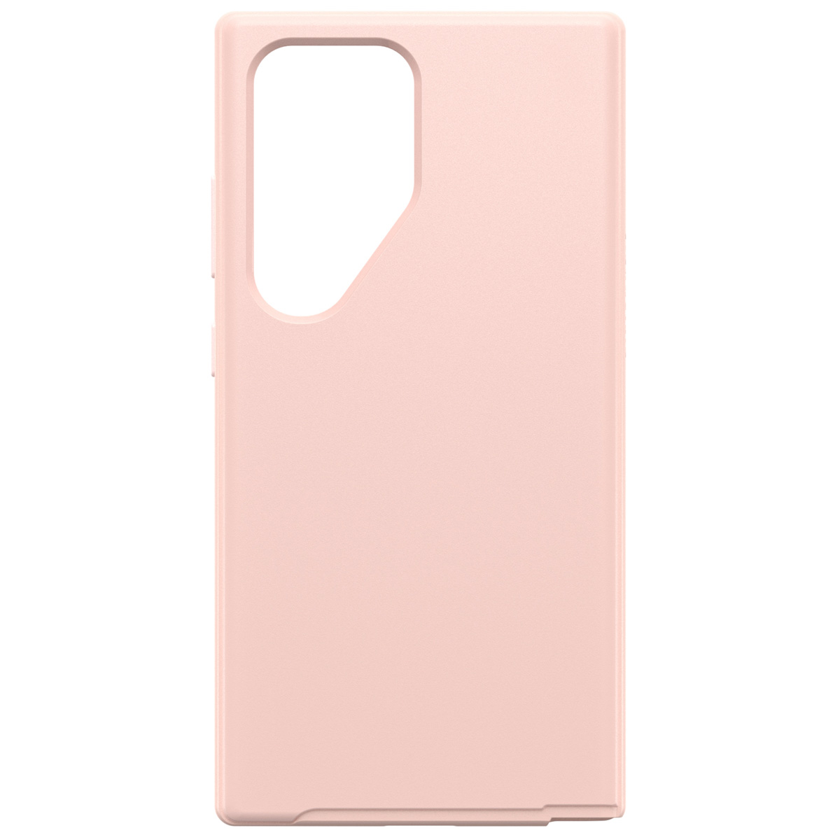 Viene mostrata una custodia rosa per telefono con un ritaglio per la fotocamera.