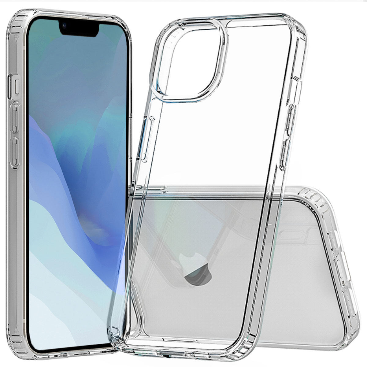 Téléphone avec coque transparente. Coque transparente protégeant le téléphone. Surface réfléchissante.