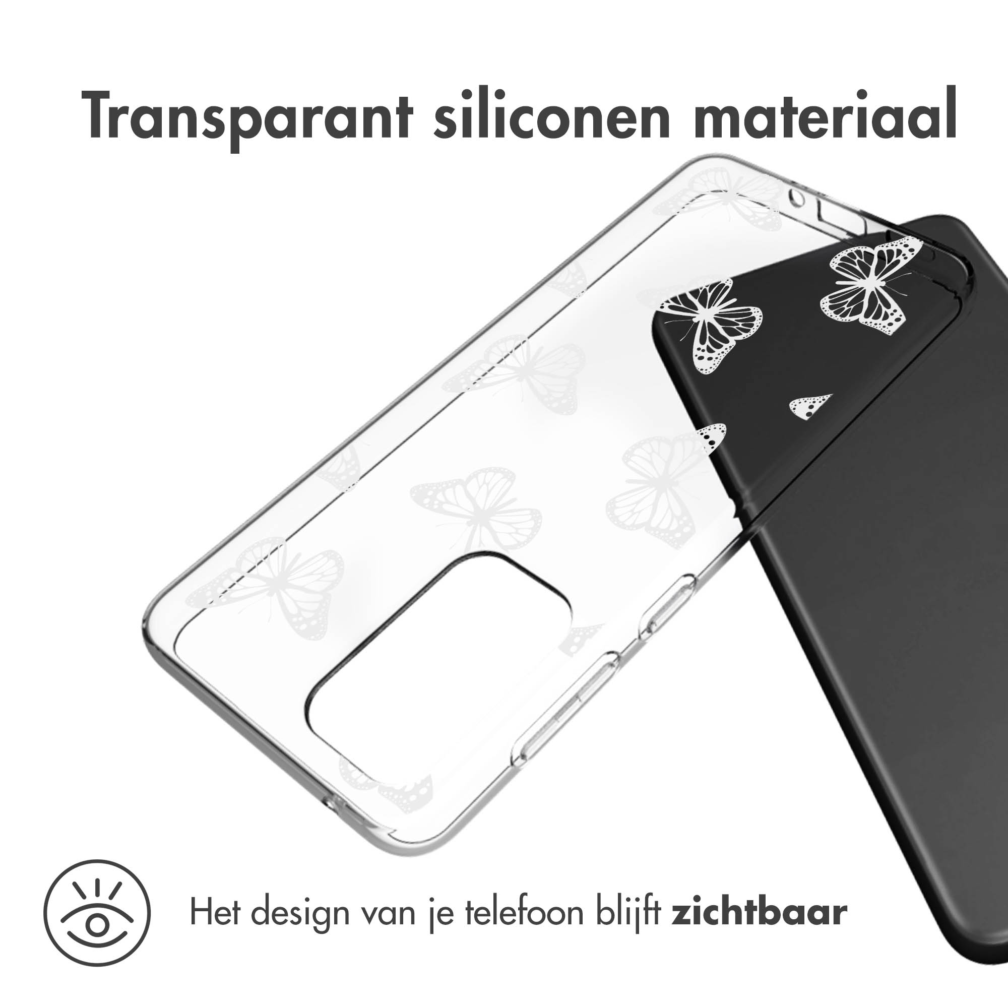 Coque de téléphone transparente avec motif papillon.