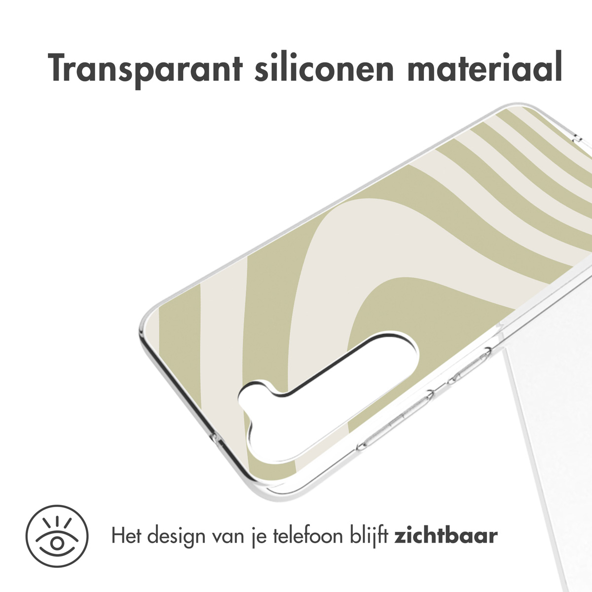 Coque transparente avec un motif. Le design du téléphone reste visible.