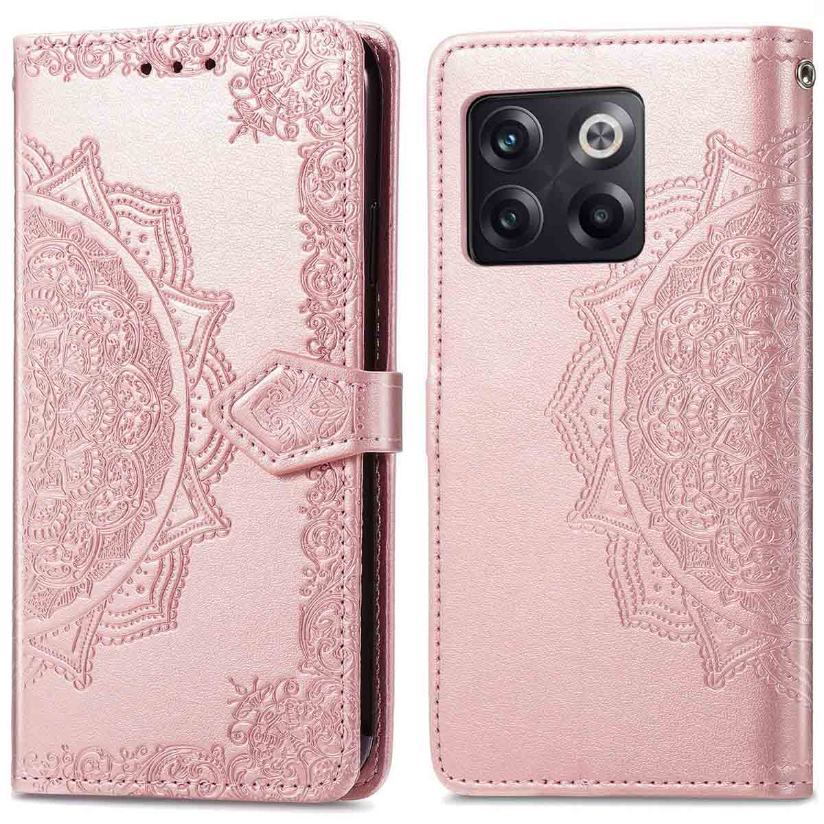 Coque de téléphone rose avec un motif floral sur un téléphone rose.