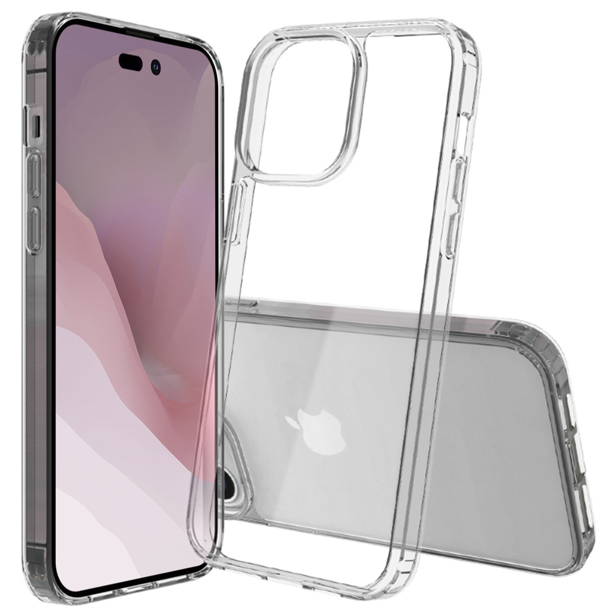 Coque de téléphone transparente avec un téléphone à l'intérieur. Le téléphone est visible.