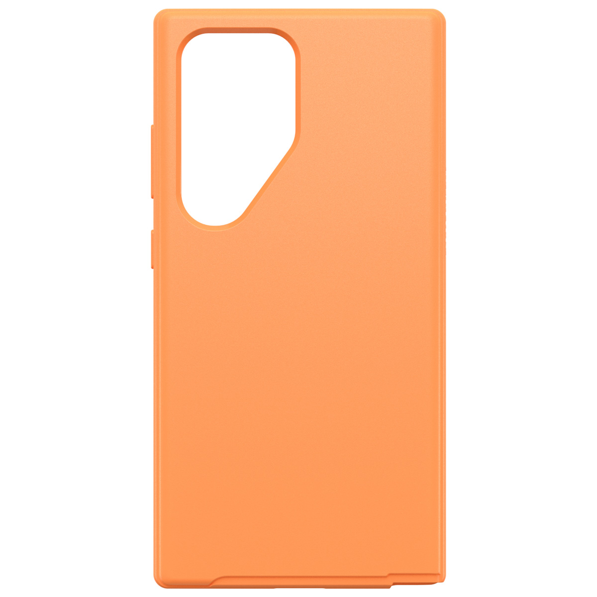 Custodia per telefono arancione. La custodia è di un colore pieno. Ha un ritaglio per la fotocamera.