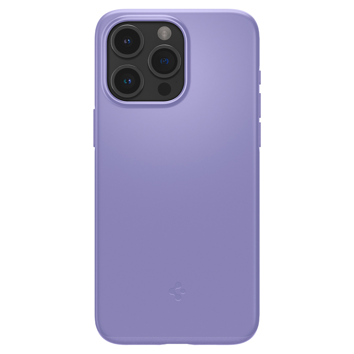 Una custodia per telefono viola con un logo. Il retro della custodia con lenti della fotocamera.