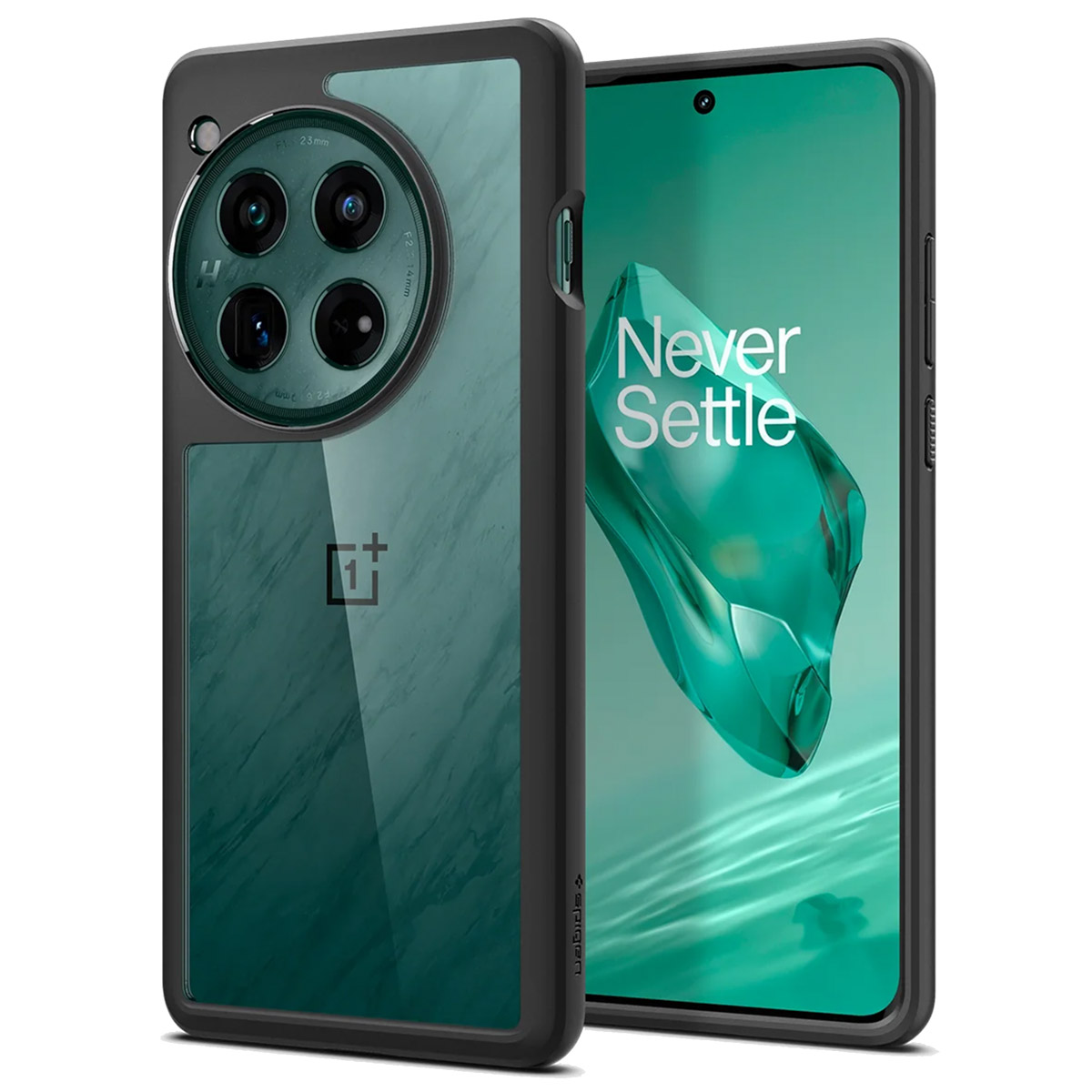 Twee telefoonhoesjes, één met het telefoonscherm en de andere kant met cameralenzen.