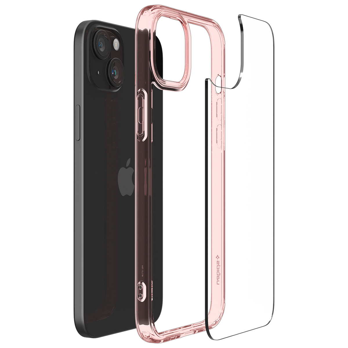 Roze omrande doorzichtige telefoonhoes naast een zwarte iPhone.