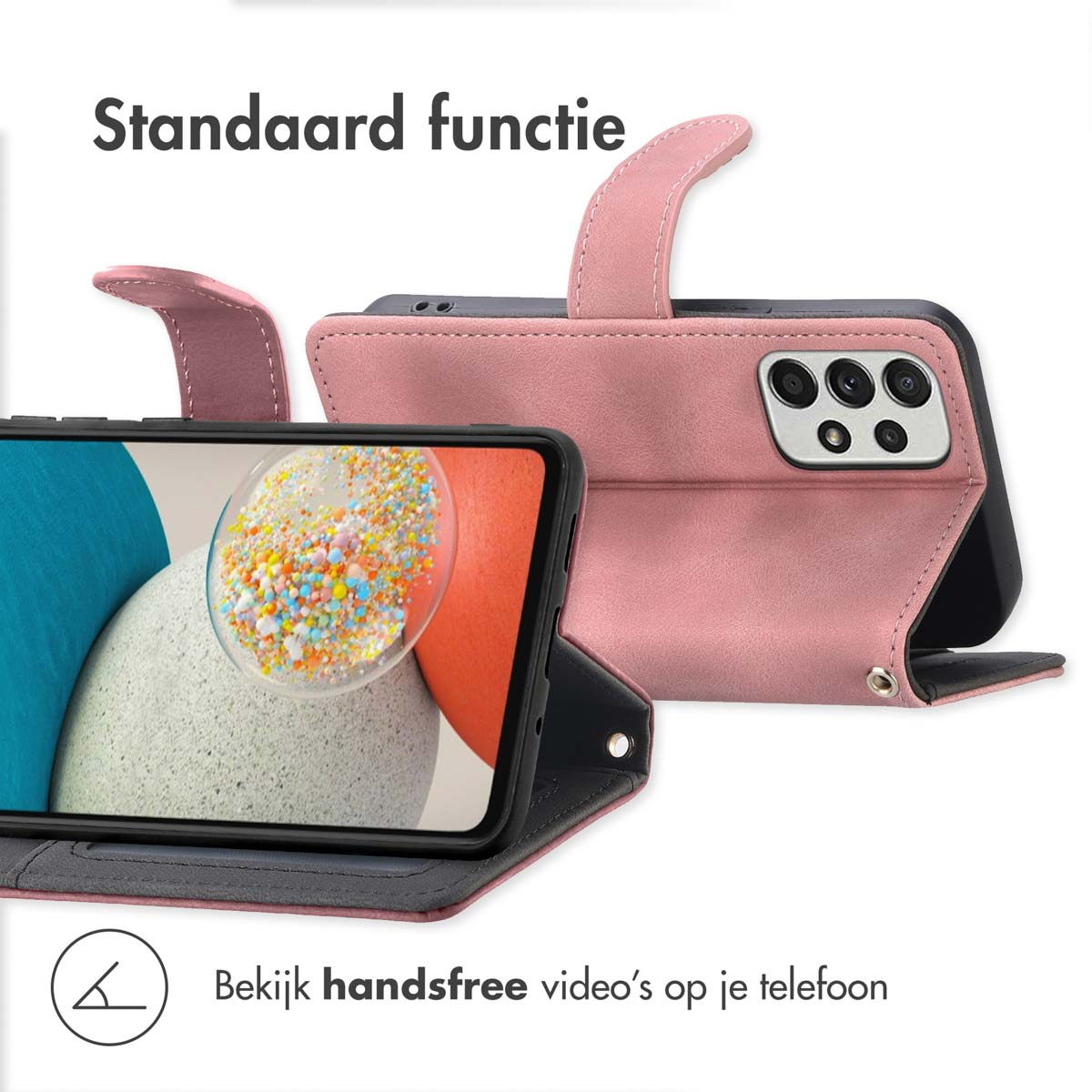 Rosa Handyhülle mit Telefonbildschirm, der ein digitales Bild zeigt.