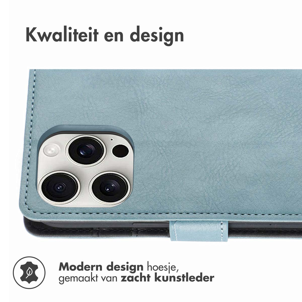 Blauw telefoonhoesje. Het telefoonhoesje is gemaakt van zacht kunstleer, met een modern design.