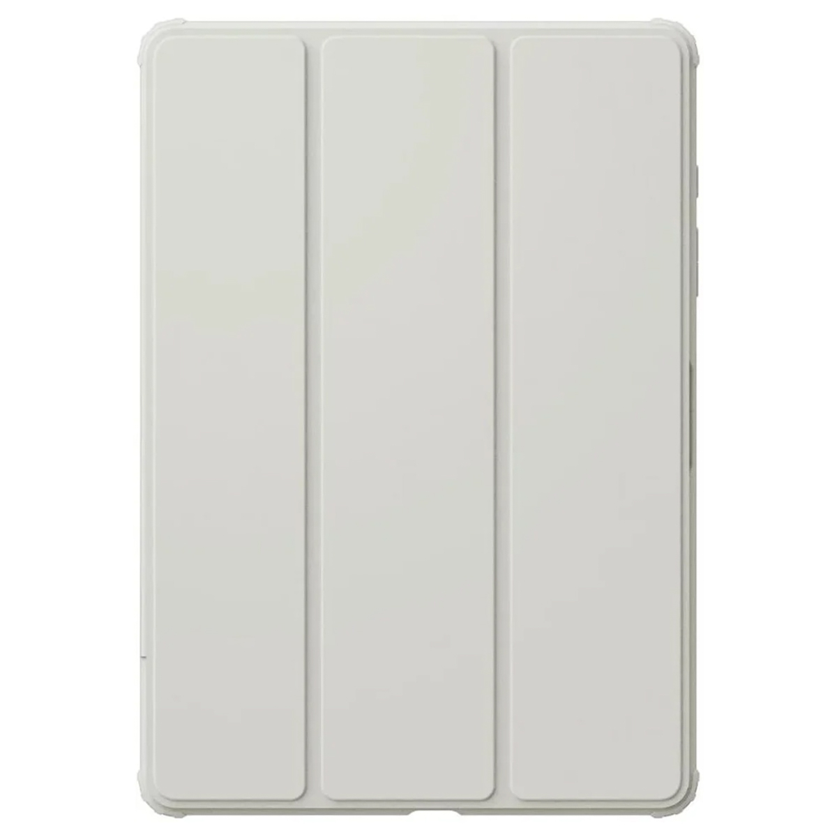 White tablet case, closed. The case is rectangular and has a smooth surface.