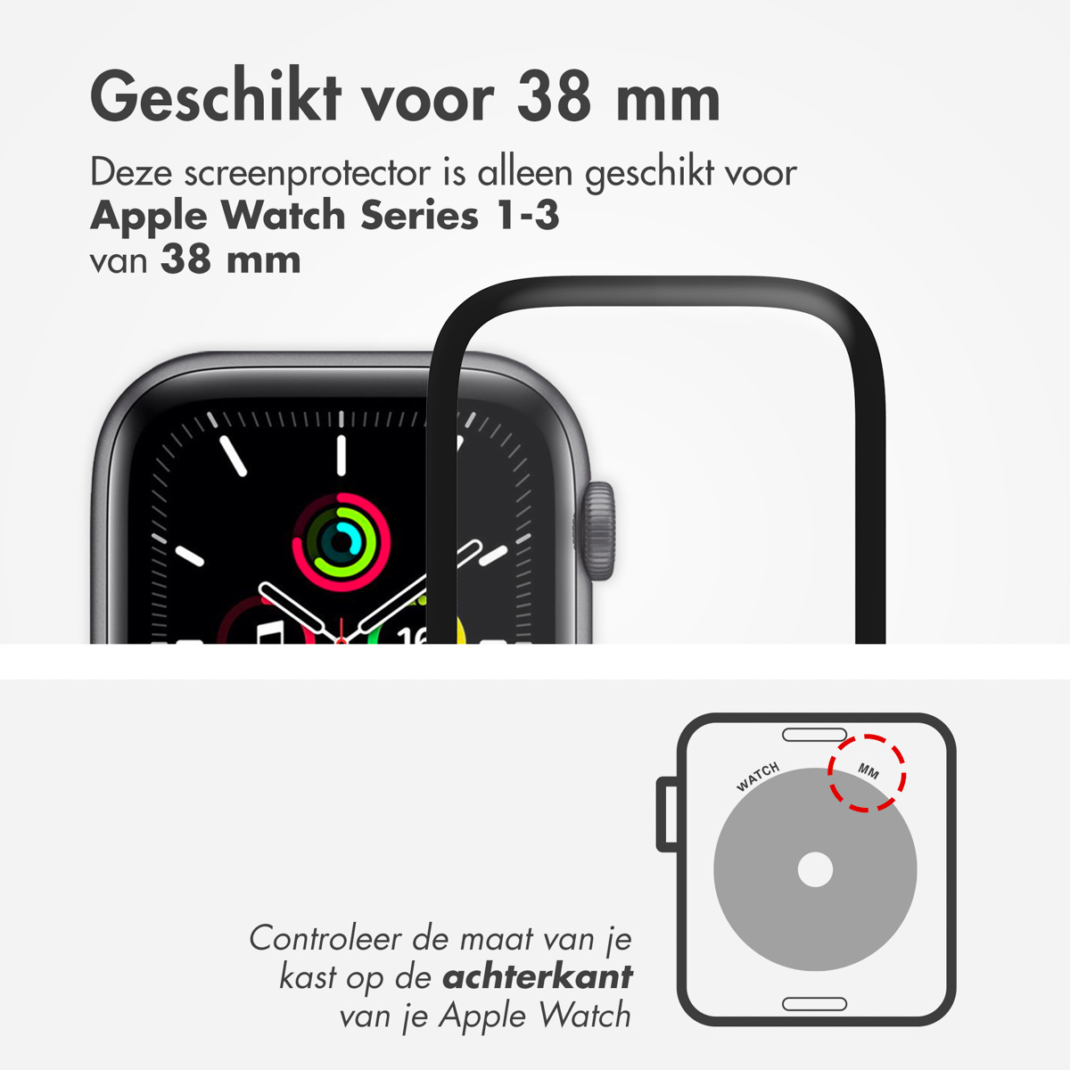 Apple Watch on screen protector packaging. The watch is displayed with a protective screen over it.