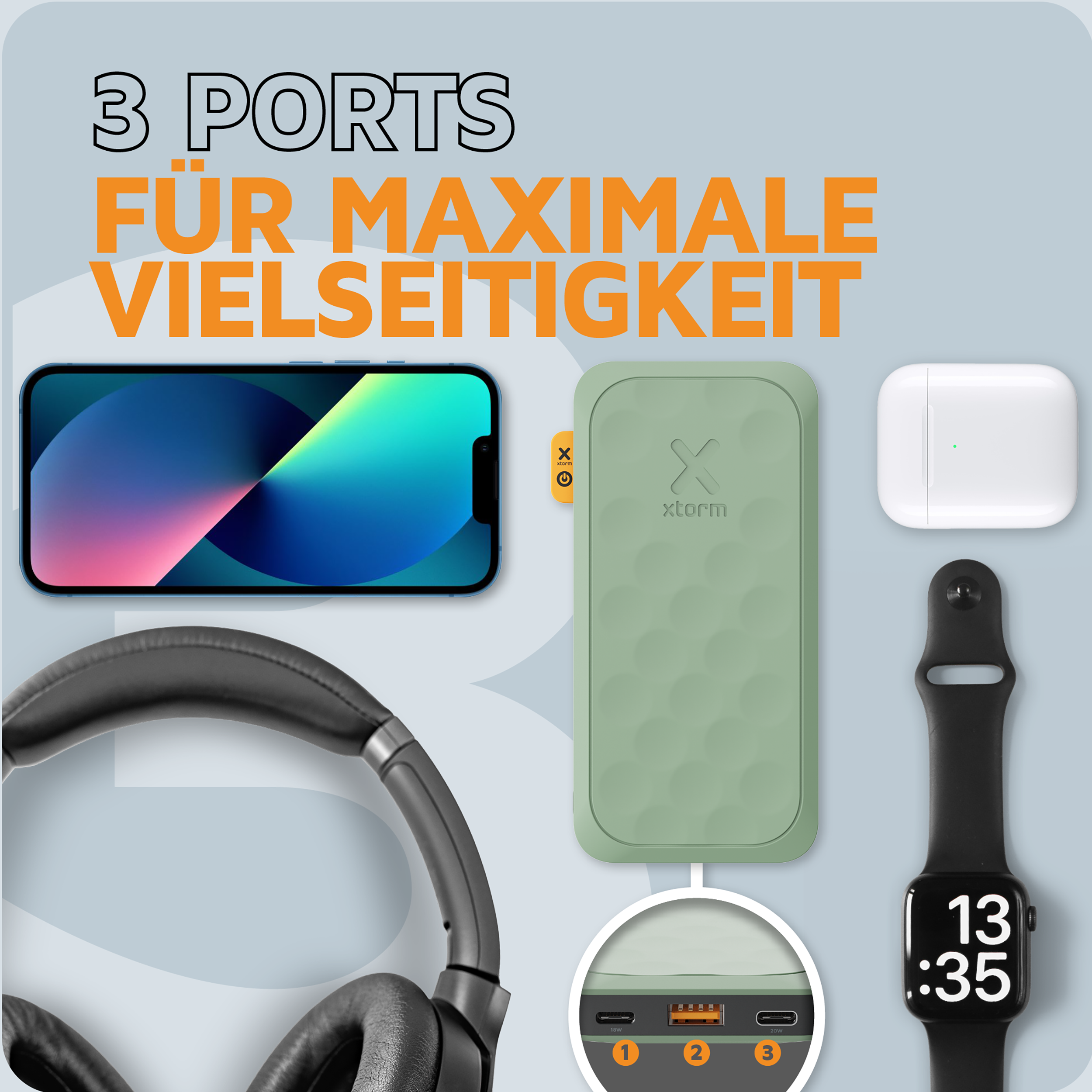 XTORM FS5103U PB 10.000 20W PD FUEL Powerbank 10000 mAh Sage Green