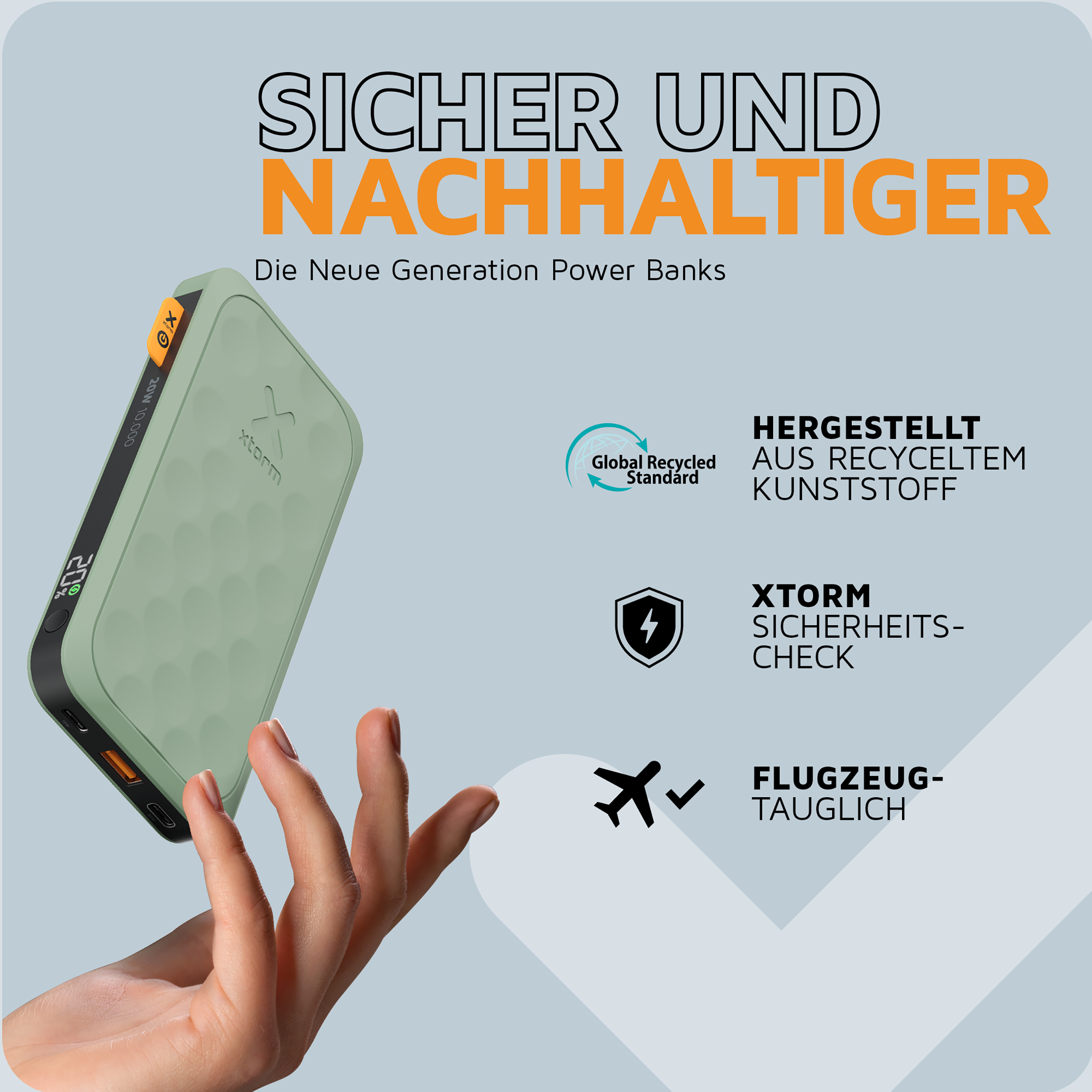 XTORM FS5103U PB 10.000 20W PD FUEL Powerbank 10000 mAh Sage Green