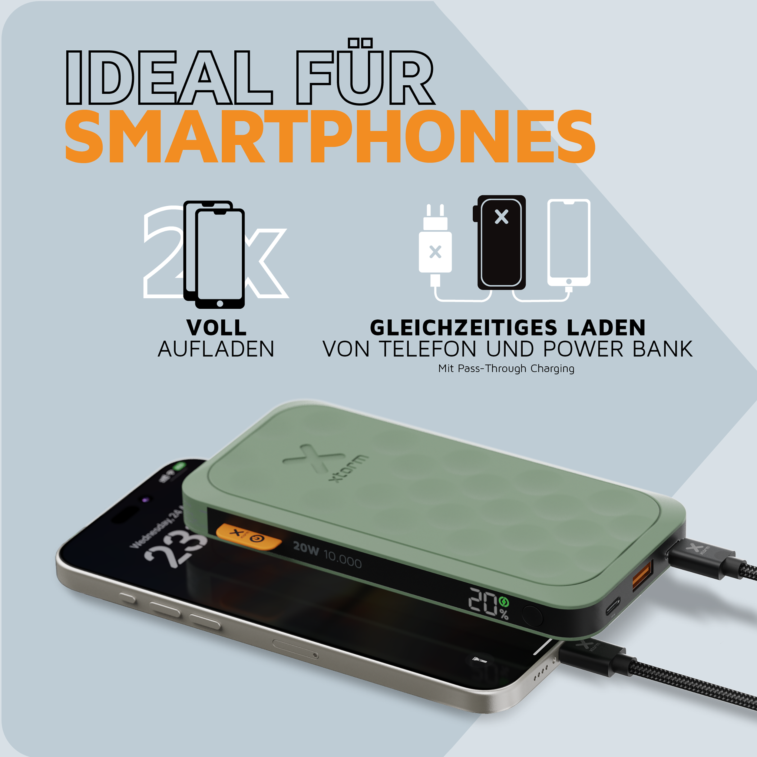XTORM FS5103U PB 10.000 20W PD FUEL Powerbank 10000 mAh Sage Green