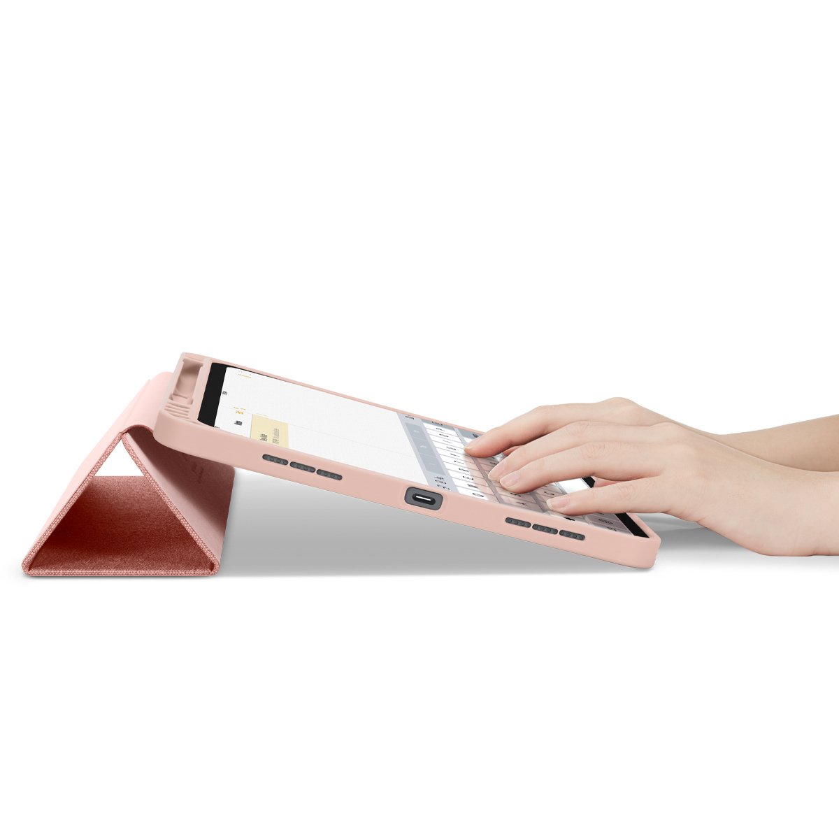 Tablet with a keyboard case. The background is white.