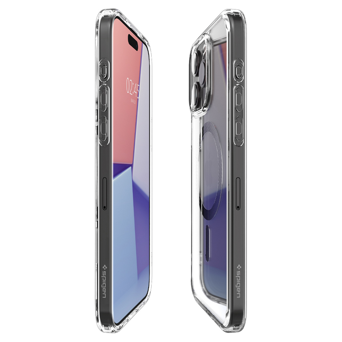 Twee telefoonhoesjes, een met scherm, de andere een doorzichtige hoes.