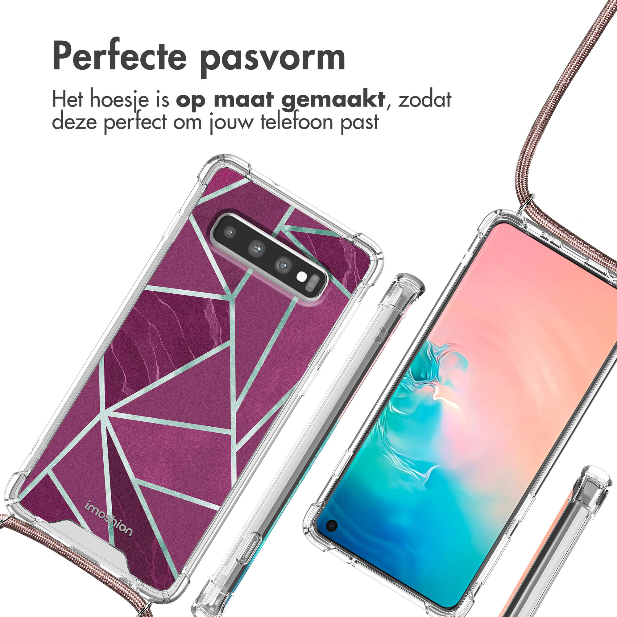 Deux coques de téléphone avec un design géométrique. Le téléphone est visible à travers la coque.