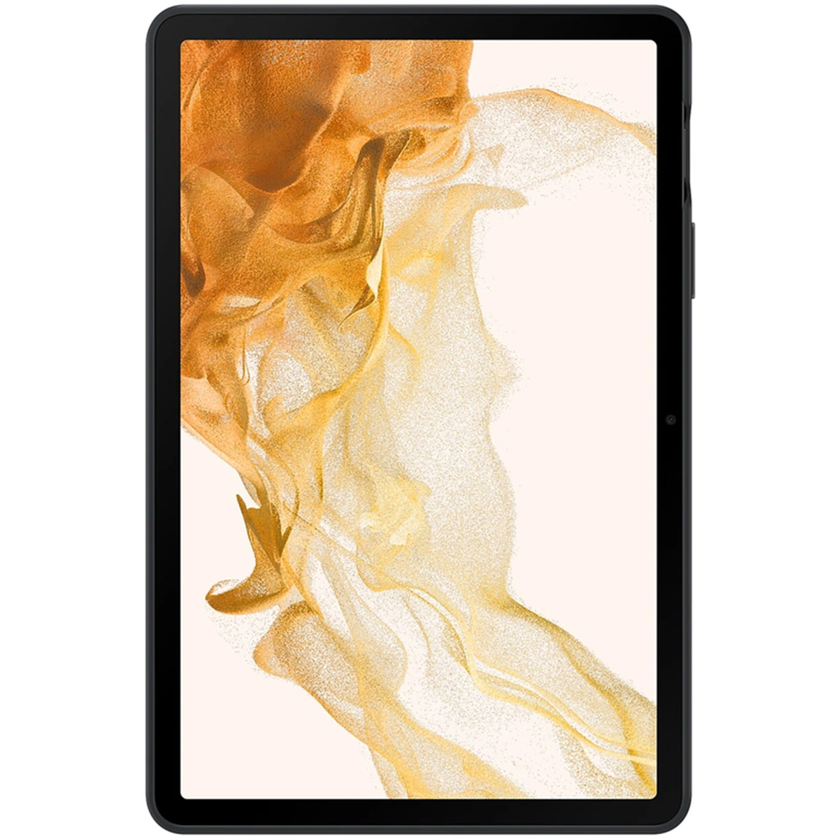 Schwarzes Tablet mit einem abstrakten Hintergrund in Gold und Weiß.